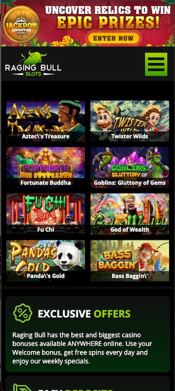 A snapshot of Raging Bull, one of our top rated slot apps that pay real money. 